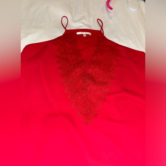 WAYF Red Posie Lace Trim Strappy Cami Tank Top Womens Small Lace Up Deep V-Neck - Picture 4 of 9